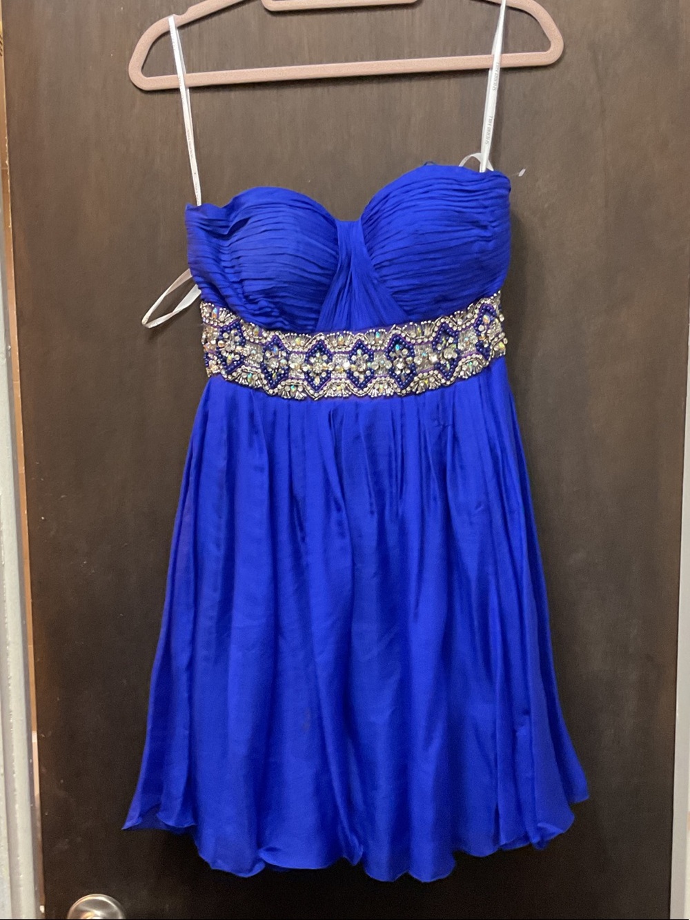 Sherri Hill Strapless Cobalt Blue Beaded Waist Prom Dress